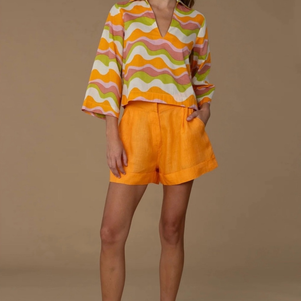 High Waist Orange Shorts with Relaxed Fit